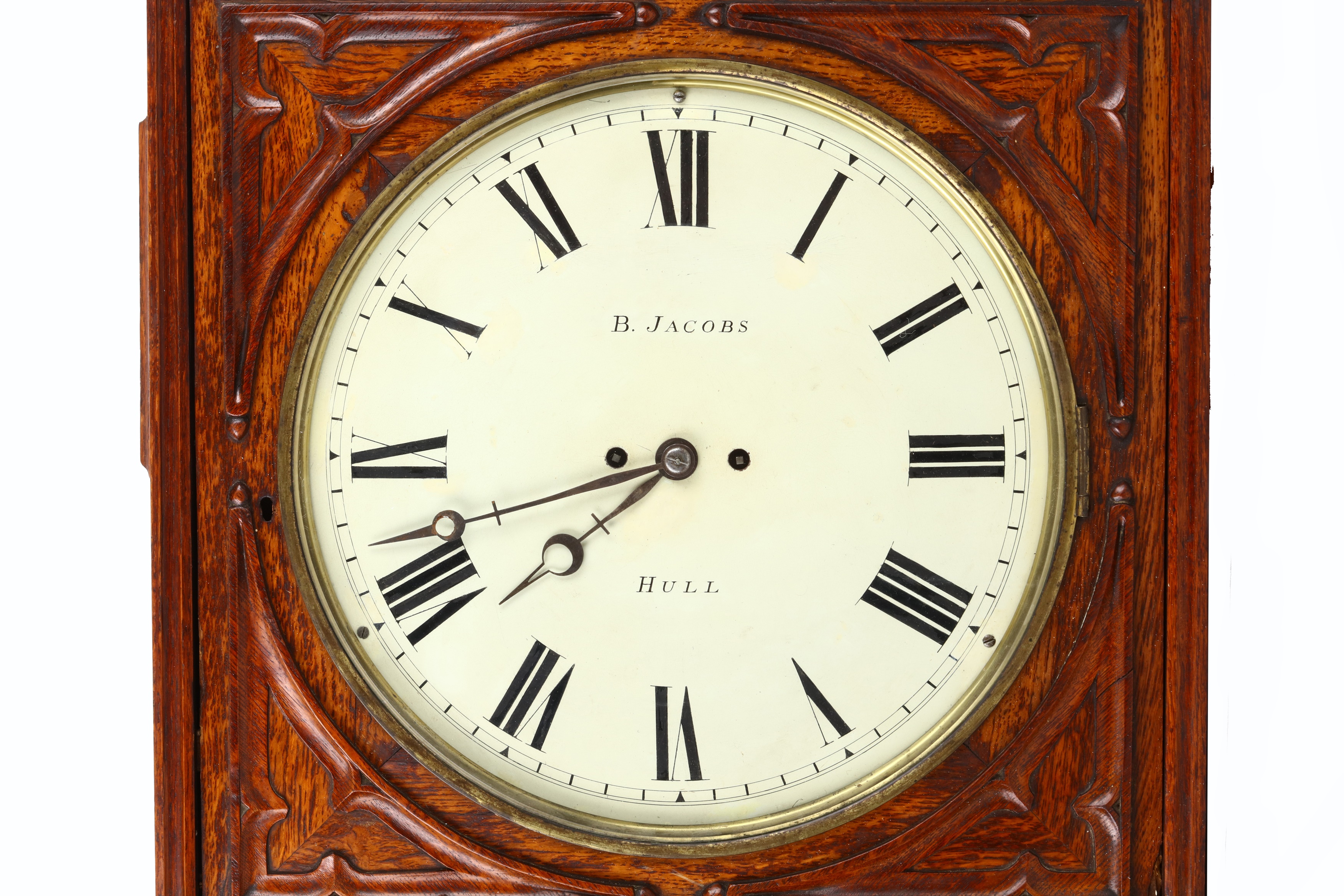 Lot 345 - A LARGE REGENCY OAK DOUBLE FUSEE WALL CLOCK