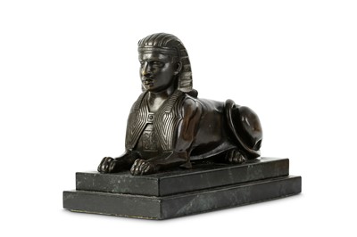 Lot 89 - A 19TH CENTURY FRENCH BRONZE MODEL OF A SPHINX...