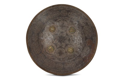 Lot 175 - A STEEL SHIELD WITH ENCRUSTED BOSSES Qajar...