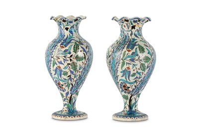 Lot 144 - A PAIR OF IZNIK-STYLE POTTERY VASES Possibly...