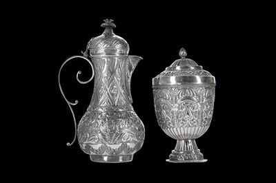 Lot 102 - A SILVER COFFEE POT AND LIDDED CONTAINER...