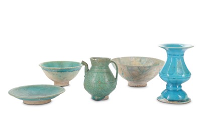 Lot 16 - A GROUP OF FIVE TURQUOISE-GLAZED CERAMICS...