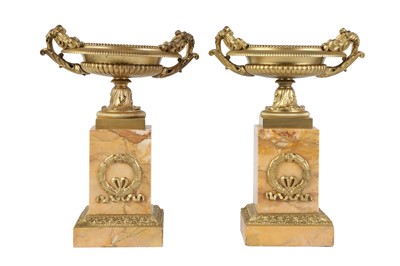 Lot 161 - A PAIR OF 19TH CENTURY GILT BRONZE AND SIENNA...