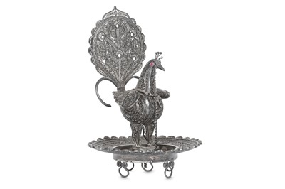 Lot 229 - AN INDIAN SILVER FILIGREE INCENSE CONTAINER...