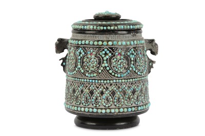 Lot 189 - A TURQUOISE-ENCRUSTED CHAIDAN (TEA BOX) Iran,...