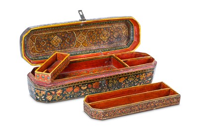 Lot 215 - A LACQUERED WOOD PEN CASE (QALAMDAN) Possibly...