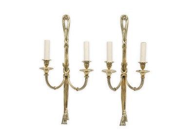 Lot 153 - A PAIR OF LOUIS XVI STYLE BRONZE WALL LIGHTS...