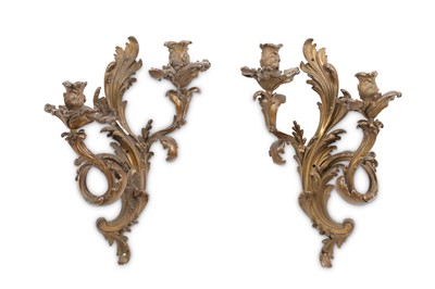 Lot 132 - A PAIR OF 19TH CENTURY BRONZE ROCOCO STYLE...