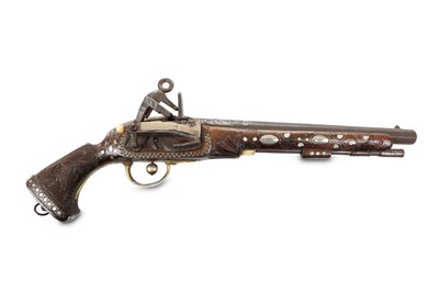 Lot 180 - A SILVER-INLAID FLINTLOCK PISTOL Qajar Iran,...