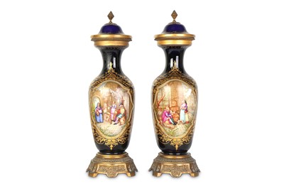 Lot 114 - A PAIR OF LATE 19TH CENTURY SEVRES STYLE, GILT...