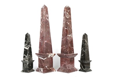 Lot 99 - TWO PAIRS OF BRECCIA MARBLE OBELISKS...