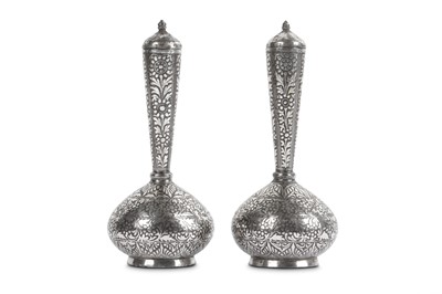 Lot 247 - A PAIR OF INDIAN SILVER PERFUME BOTTLES...