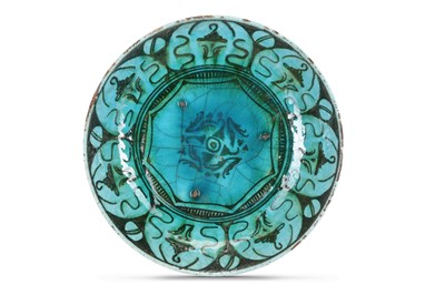 Lot 188 - A BLACK AND TURQUOISE-GLAZED KUBACHI POTTERY...