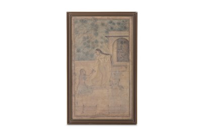 Lot 211 - A LADY BATHING ON A TERRACE Mughal India, late...