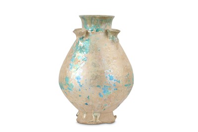 Lot 18 - A TURQUOISE-GLAZED POTTERY VASE WITH FOUR...