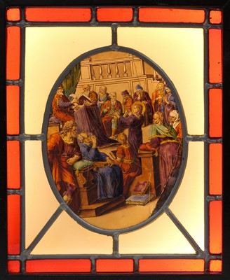 Lot 16 - A 17TH CENTURY STAINED AND LEADED GLASS PANEL...