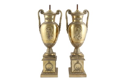 Lot 120 - A PAIR OF EMPIRE PERIOD BRONZE URNS...