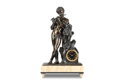 Lot 24 - A LATE 19TH CENTURY FRENCH PATINATED BRONZE FIGURAL CLOCK DEPICTING A SATYR