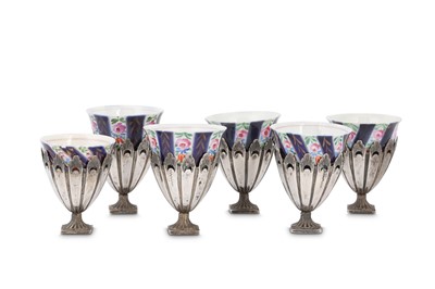 Lot 95 - A SET OF SIX SILVER ZARF HOLDERS WITH...