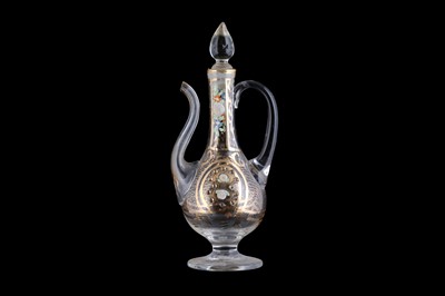 Lot 99 - A GILT CLEAR GLASS EWER, POSSIBLY BEYKOZ ...