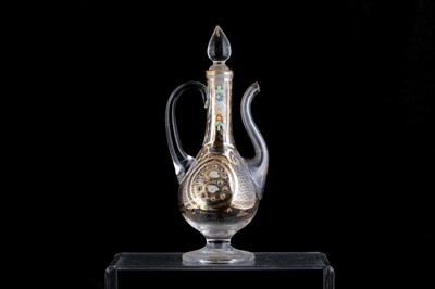 Lot 99 - A GILT CLEAR GLASS EWER, POSSIBLY BEYKOZ ...