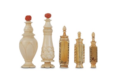 Lot 88 - FIVE IVORY PERFUME BOTTLES  North India and...