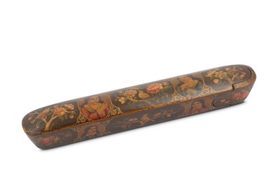 Lot 198 - A QAJAR LACQUER PAPIER MÂCHÉ PEN CASE...