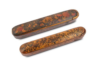 Lot 197 - TWO QAJAR LACQUER PAPIER MÂCHÉ PEN CASE...