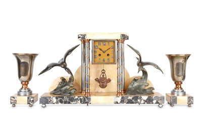Lot 193 - AN ART DECO PERIOD BRONZED SPELTER AND MARBLE...