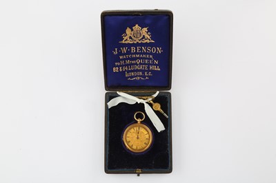 Lot 61 - J.W.Benson. An 18K gold open face fob watch....
