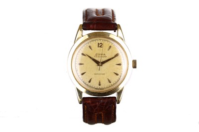 Lot 63 - CYMA. AN 18K YELLOW GOLD AUTOMATIC WRISTWATCH....