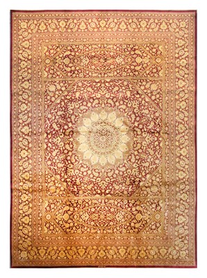 Lot 40 - AN EXTREMELY FINE SIGNED SILK QUM CARPET,...