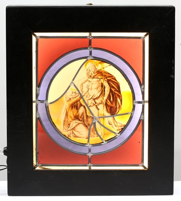 Lot 15 - A 17TH CENTURY STAINED AND LEADED GLASS PANEL...
