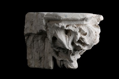 Lot 3 - A FRENCH GOTHIC CARVED LIMESTONE CORBEL CARVED...