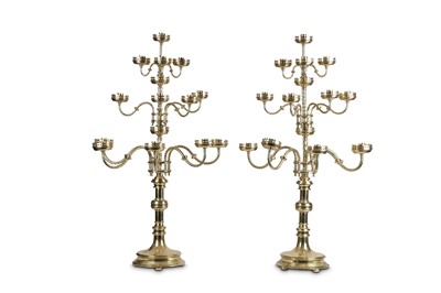 Lot 109 - A LARGE PAIR OF 19TH CENTURY NEO-GOTHIC BRASS...