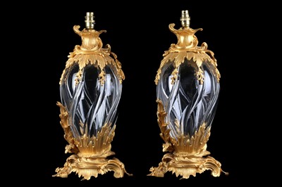 Lot 130 - A PAIR OF GILT BRONZE AND ROCK CRYSTAL STYLE...