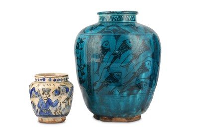 Lot 185 - TWO QAJAR POTTERY VASES Iran, late 19th...