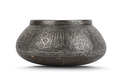 Lot 41 - A STEEL BOWL WITH SILVER OVERLAID DECORATION...