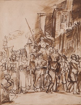 Lot 100 - FOLLOWER OF REMBRANDT Judith returning in...