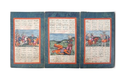 Lot 171 - A QAJAR ALBUM OF SHAHNAMA FOLIOS Iran, late...