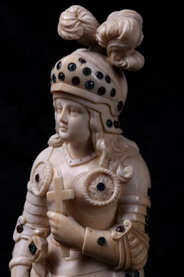 Lot 23 - A 19TH CENTURY DIEPPE IVORY FIGURE OF JOAN OF...