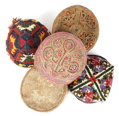 Lot 117 - FIVE CENTRAL ASIAN TRIBAL HATS South and...