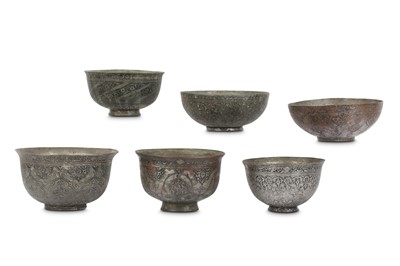 Lot 256 - SIX TINNED COPPER DRINKING BOWLS Kashmir,...