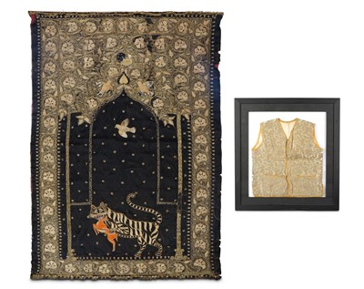 Lot 237 - A CHILD'S WAISTCOAT AND A HANGING OF BLACK...