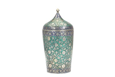 Lot 257 - AN ENAMELLED SILVER LIDDED BEAKER  Kashmir,...