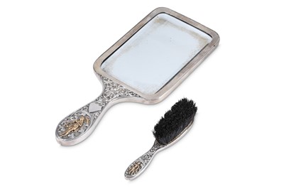 Lot 286 - A SILVER MIRROR AND BRUSH WITH OVERLAID GOLD...