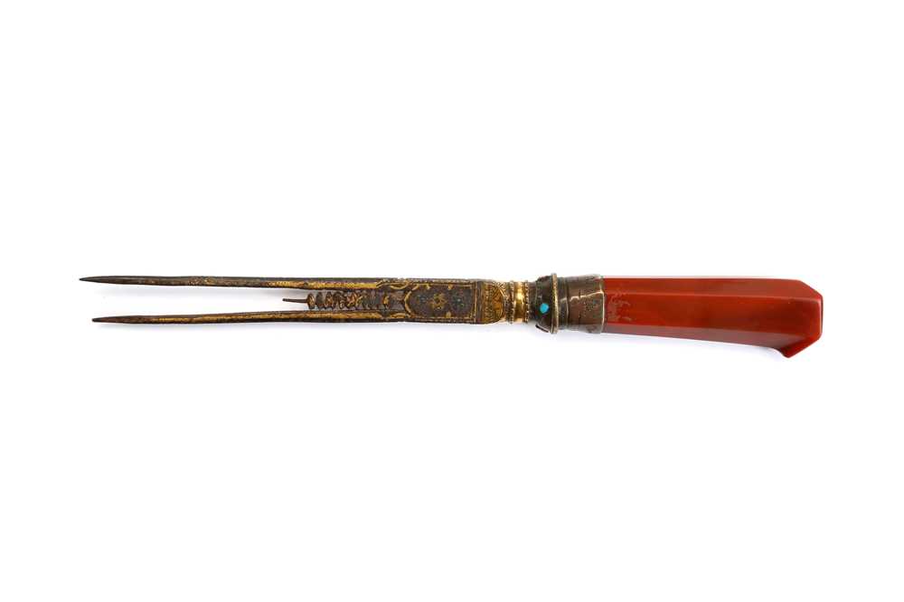 Lot 90 - A FORK WITH CARNELIAN HANDLE  Ottoman Turkey,...