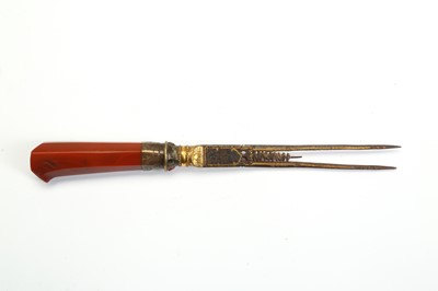 Lot 90 - A FORK WITH CARNELIAN HANDLE  Ottoman Turkey,...