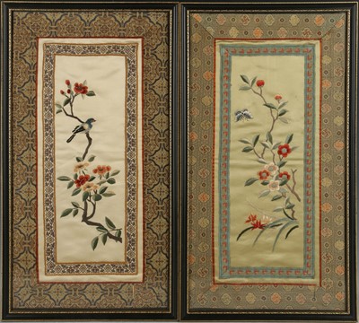 Lot 471 - Three Hogarth framed embroidered and silk...