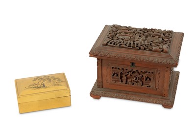 Lot 293 - A carved Chinese wooden box together with a...